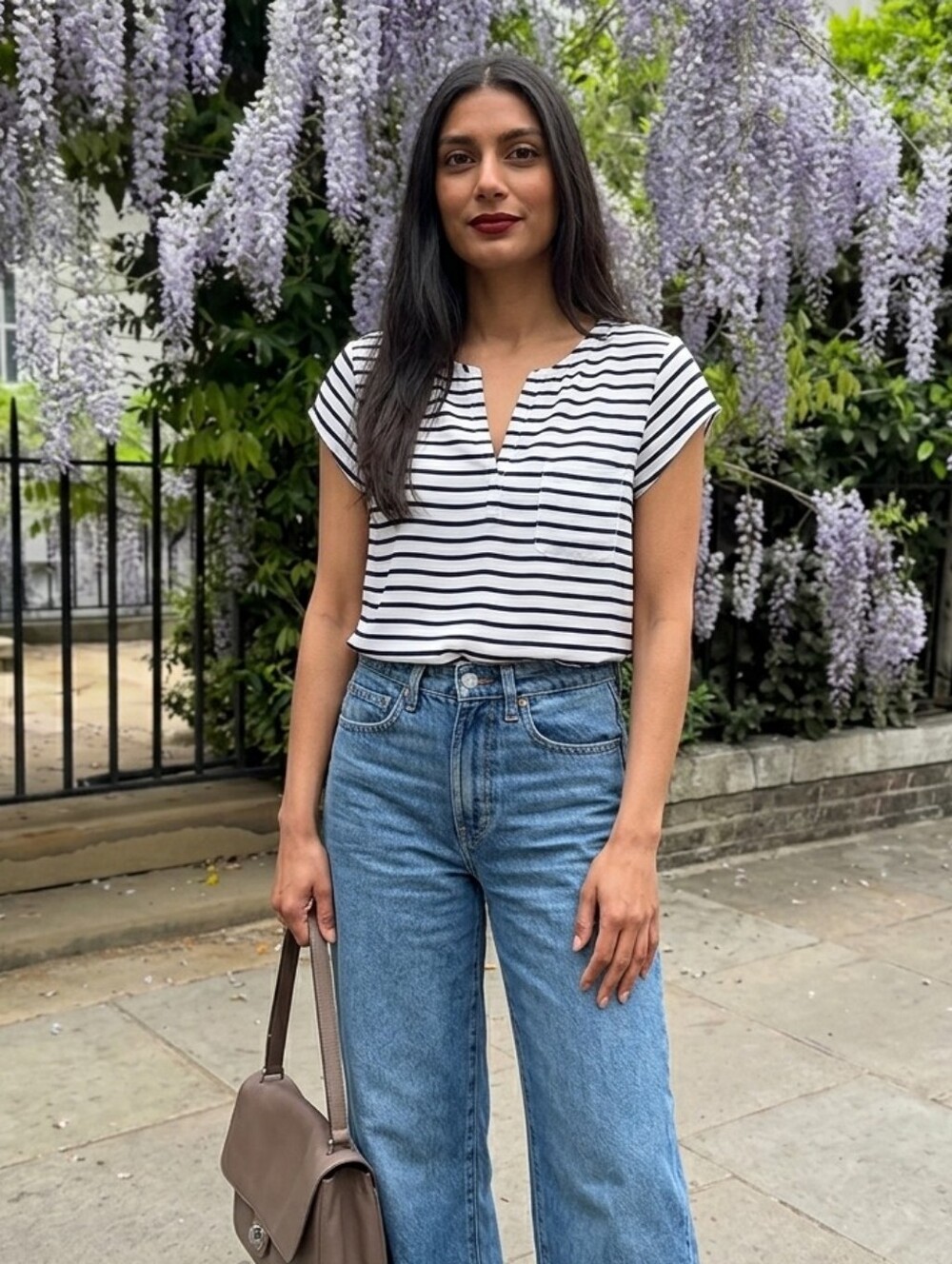 GAP Nautical Navy & White Striped V-Neck Pocket Tee